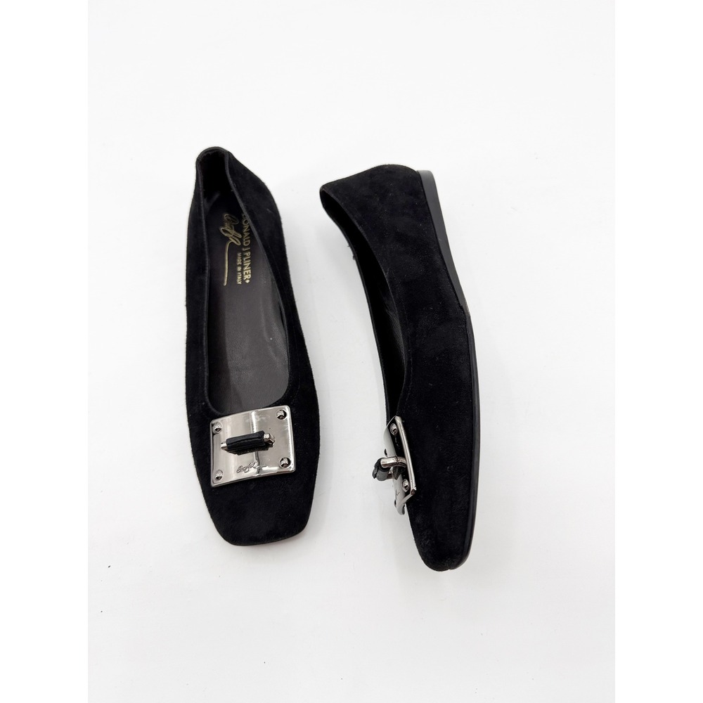 Donald J Pliner Black Suede Square Toe Buckle Ballet Flats 6.5 Italy Vintage